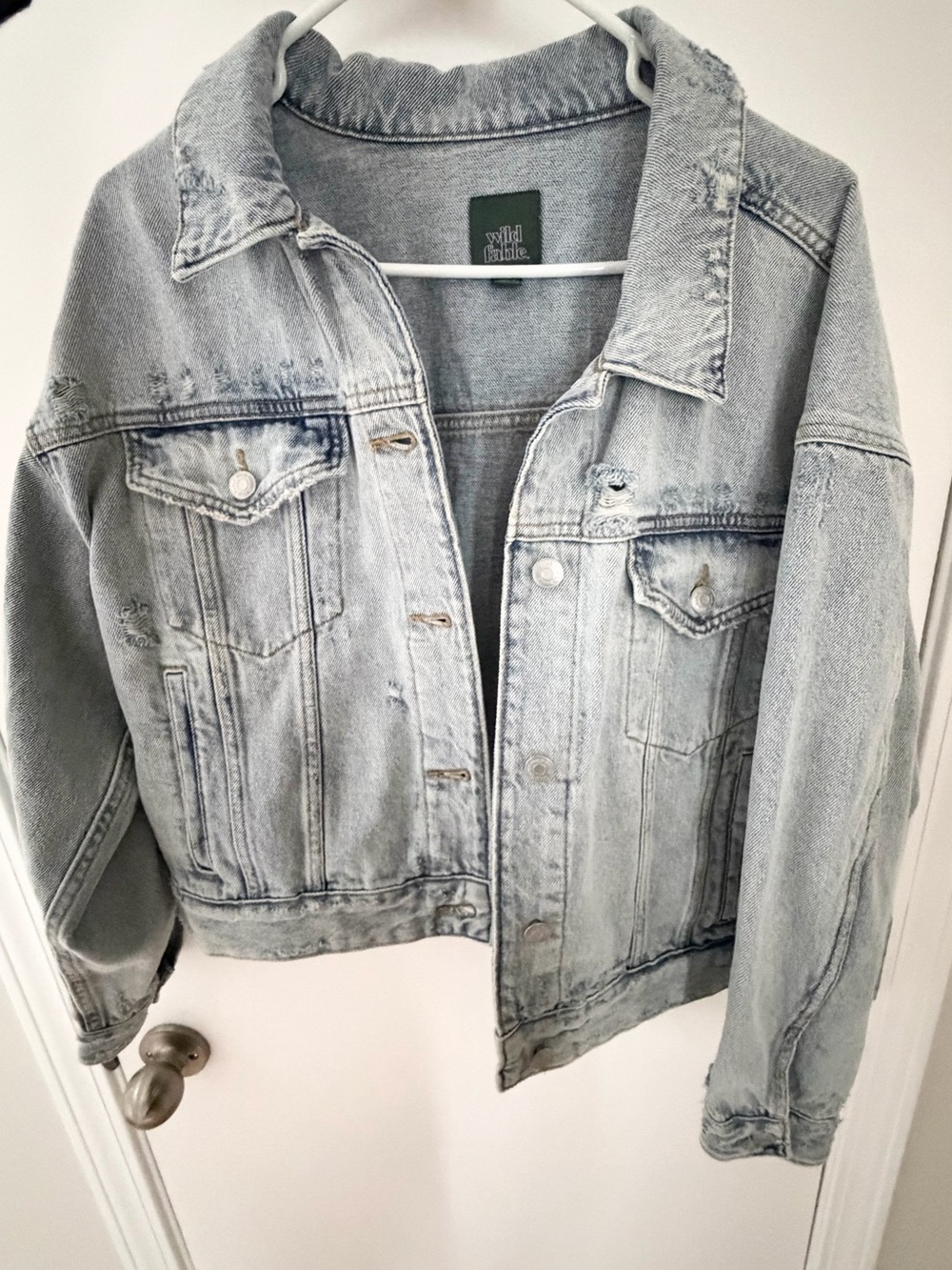 Wild Fable Light Wash Distressed Denim Jacket - Casual Cropped Jean Coat